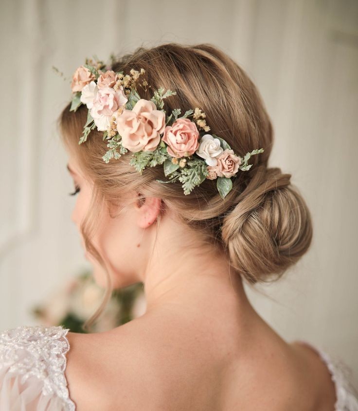 Braided Low Bun with Flower Crown