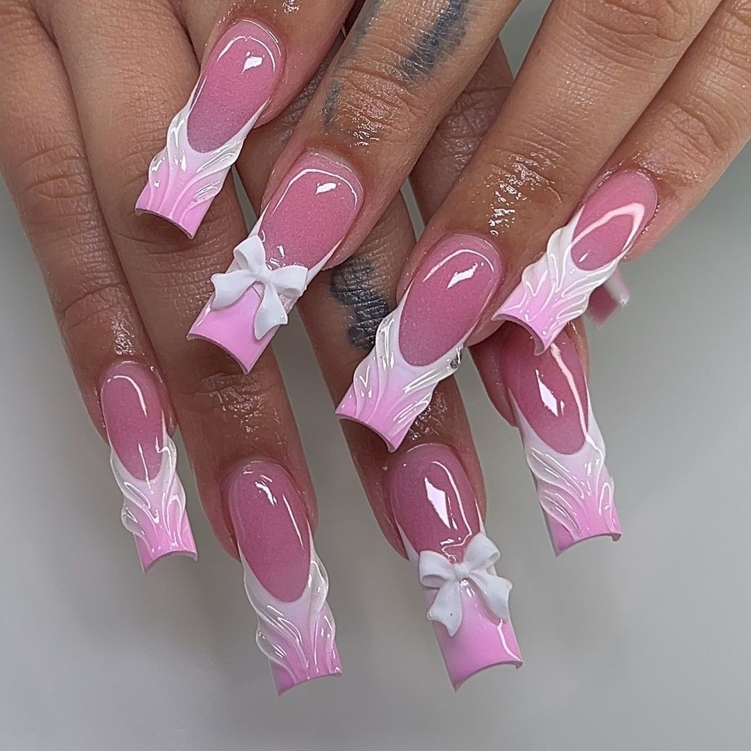 Pink Base with White Bows Designs