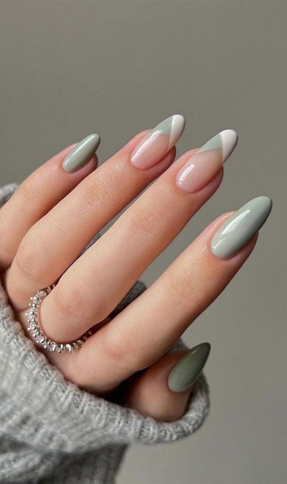 Medium Almond Nails in French Winter Style