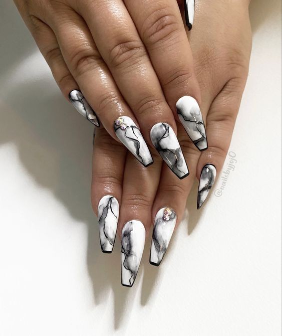 Marble White Nails