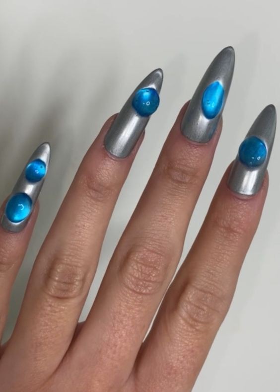 Matte Blue Chrome Nails: