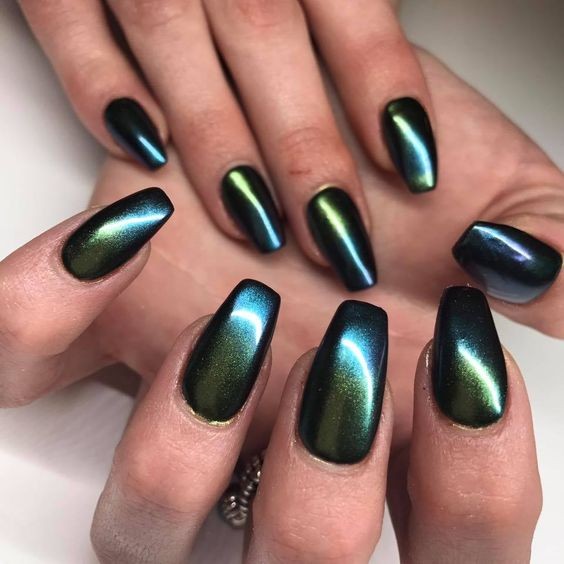 Green Chrome Pointed Nails