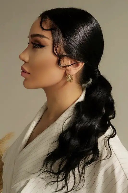 Side Part Ponytail Waves