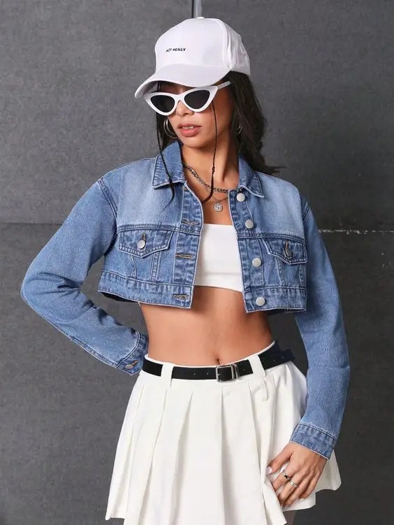 The Cropped Denim and Pleated Skirt