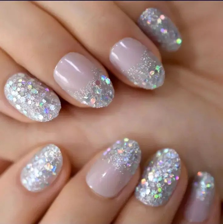 Silver Glitter Gradient Nails: