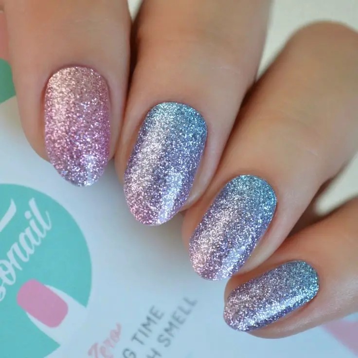 Pastel Gradient Nails with Glitter: