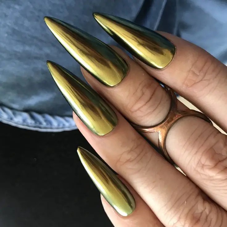 Gold Holographic Chrome Nails: