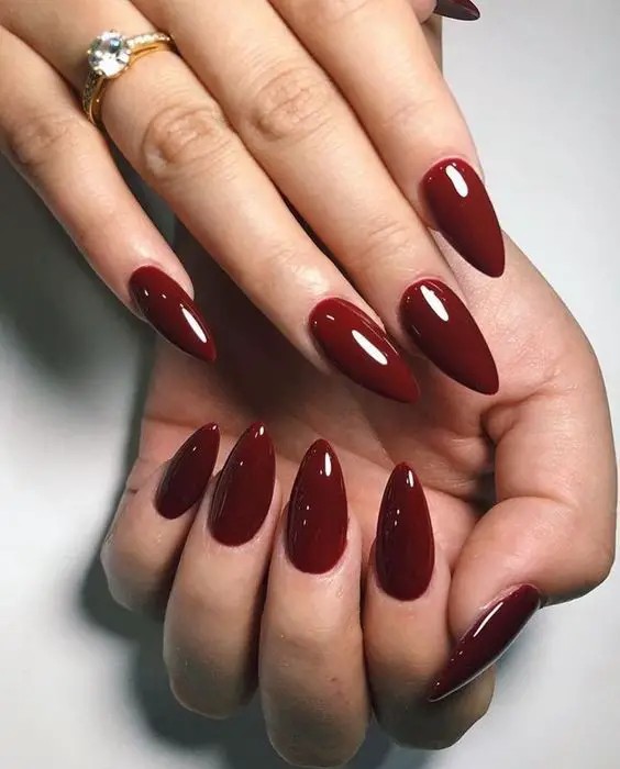 Deep Bordeaux Almond Nails: