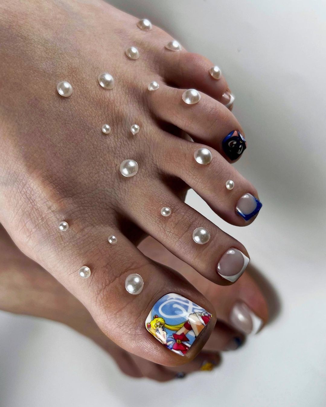 Beachside Elegance: Pearls and Cartoons on Your Toes