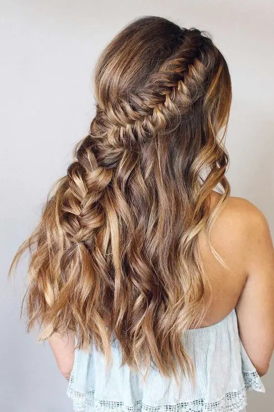 Half-Down Hairstyle with a Fishtail Braid