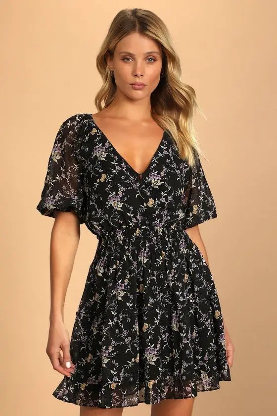 Black Floral Print Sundress