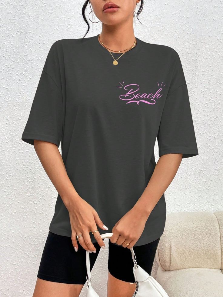 A Charcoal Grey T-Shirt with a Neon Script