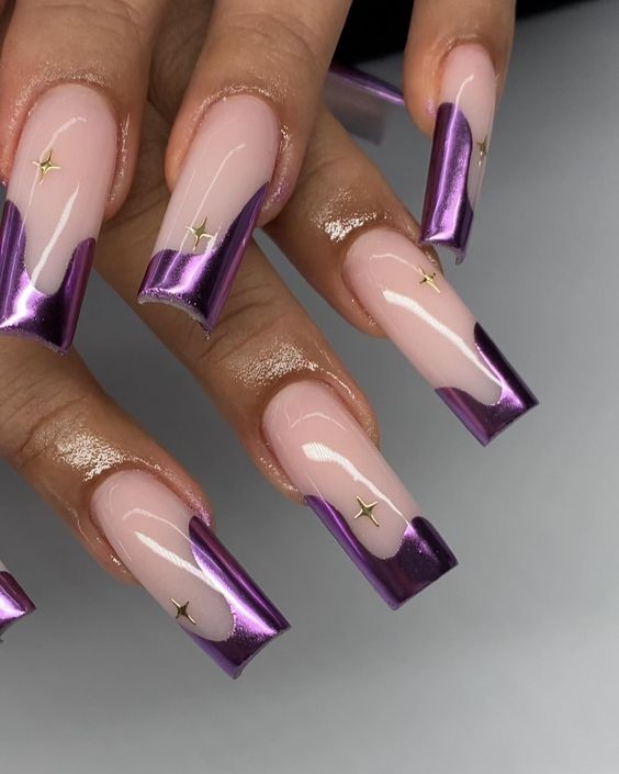 Purple Chrome French Tips: