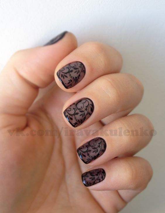 Lace-Inspired Black Nail Art: