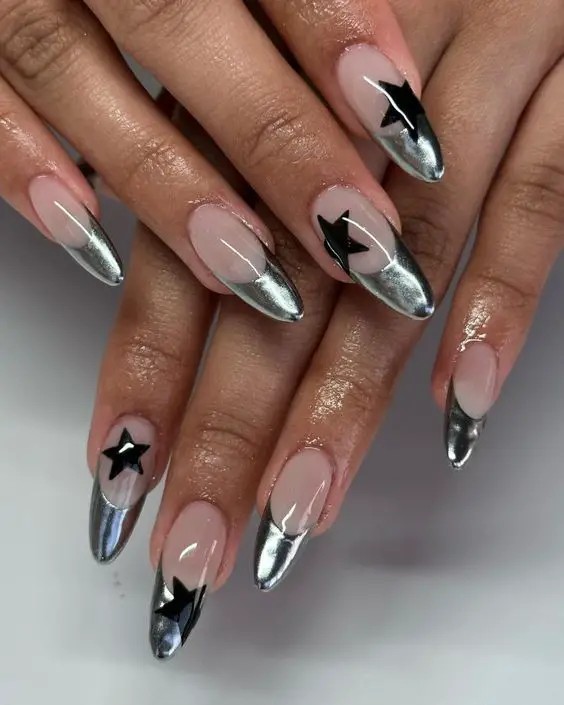 Silver and Black Nails