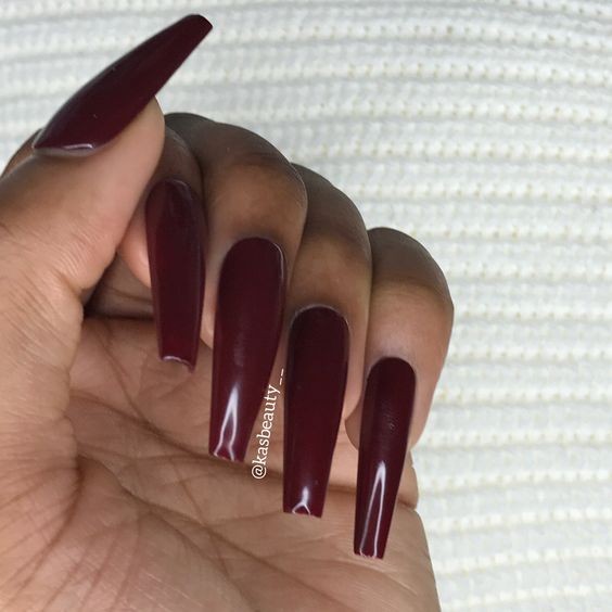 Deep Plum Coffin Nails