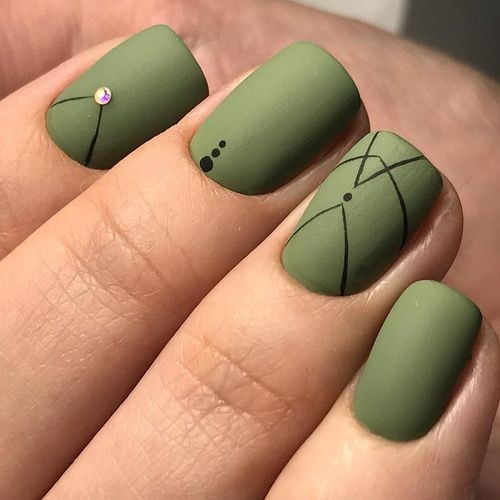 Olive Green Geometric Nail Art: