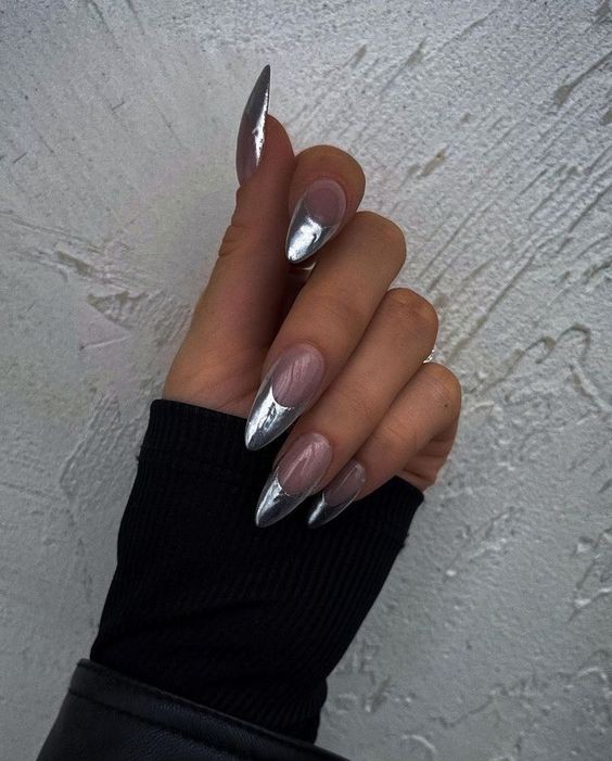 French Chrome Negative Space Nails: