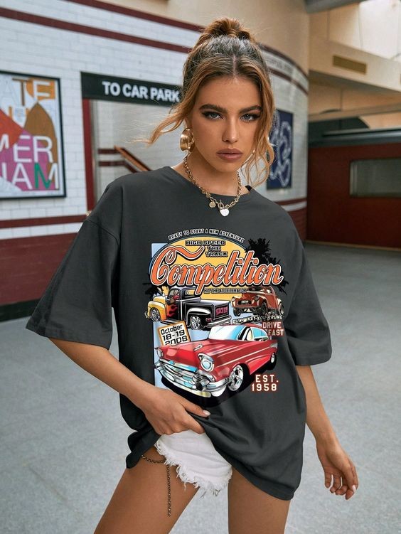 A Dark Grey T-Shirt with a Vibrant Hot Rod Print