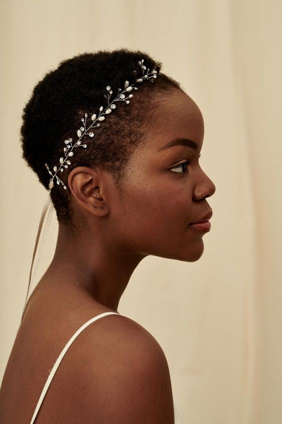 Natural Hair Embellished with a Bejeweled Headpiece