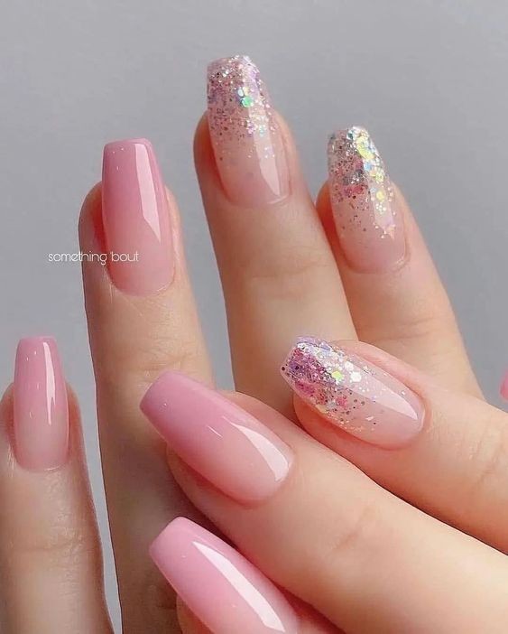 Pink Glitter Accent Nail