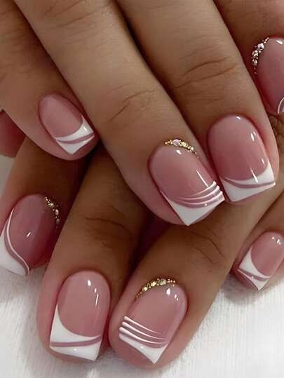 French Nails with Geometric Patterns: