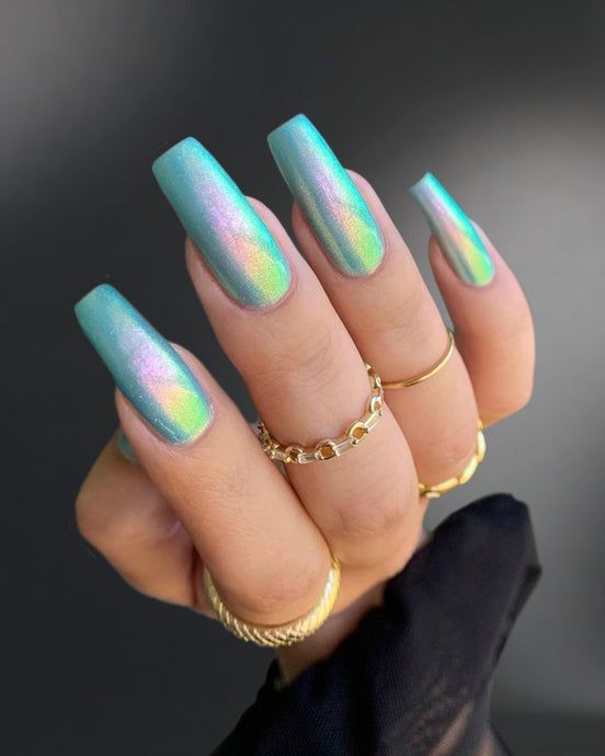 Ocean Blue Chrome Nails: