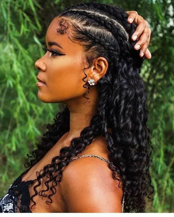 Side Cornrows with Curls: