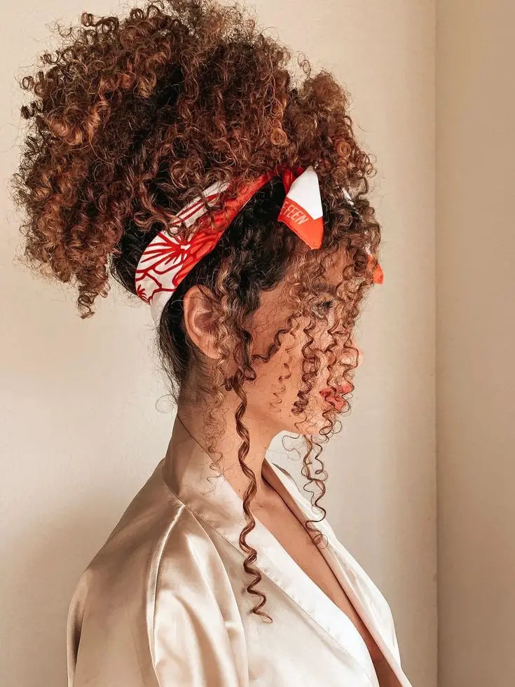 Curly Ponytail with Scarf: