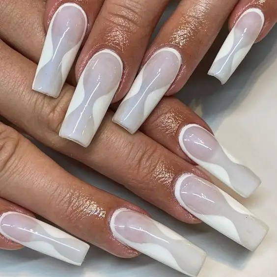 White Negative Space Nails: