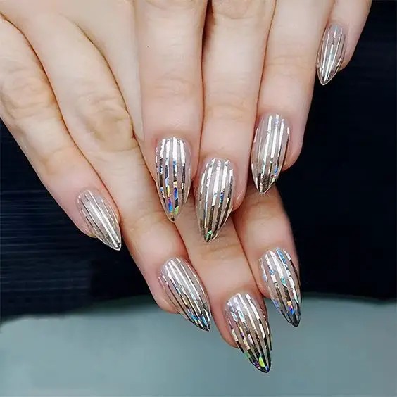 Silver Striped Nail Design: