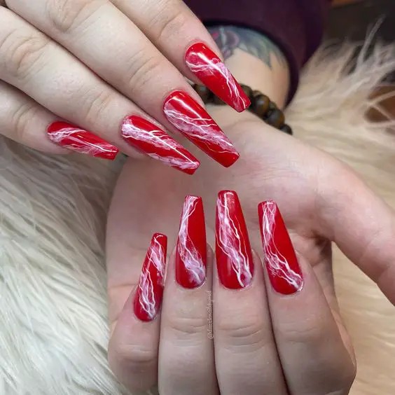 Red Marble Nails: