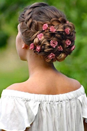 The Rosy Halo: Full Crown Braid with Pink Blossoms