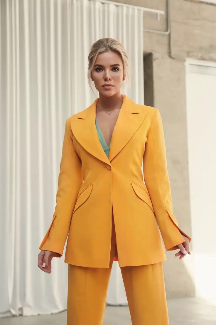 Mustard Suit with Wide-Leg Pants