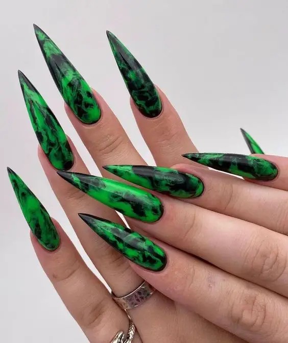 Lime Green Marble Nails: