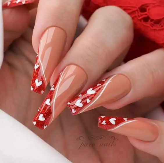 Red Hearts Nail Art: