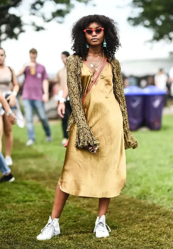 Effortlessly Chic in a Slip Dress and Sneakers