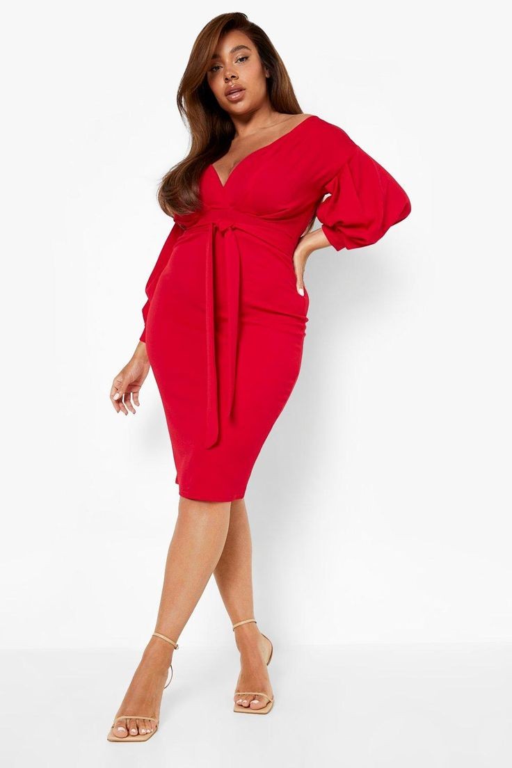 Red Wrap Midi Dress