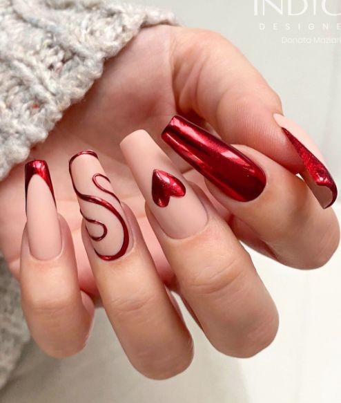 Red Heart Nail Art: