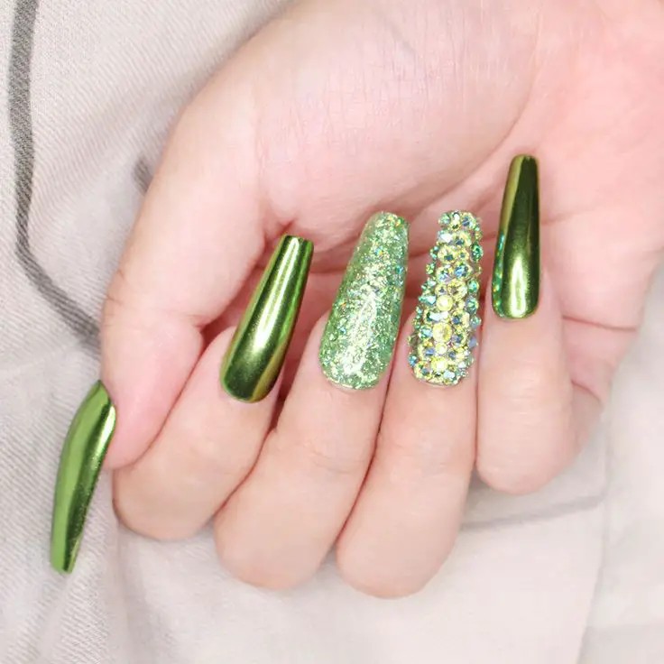 Green Chrome with Rhinestone Accents: