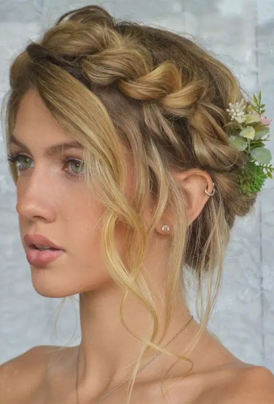 Braided Crown with Curtain Bangs