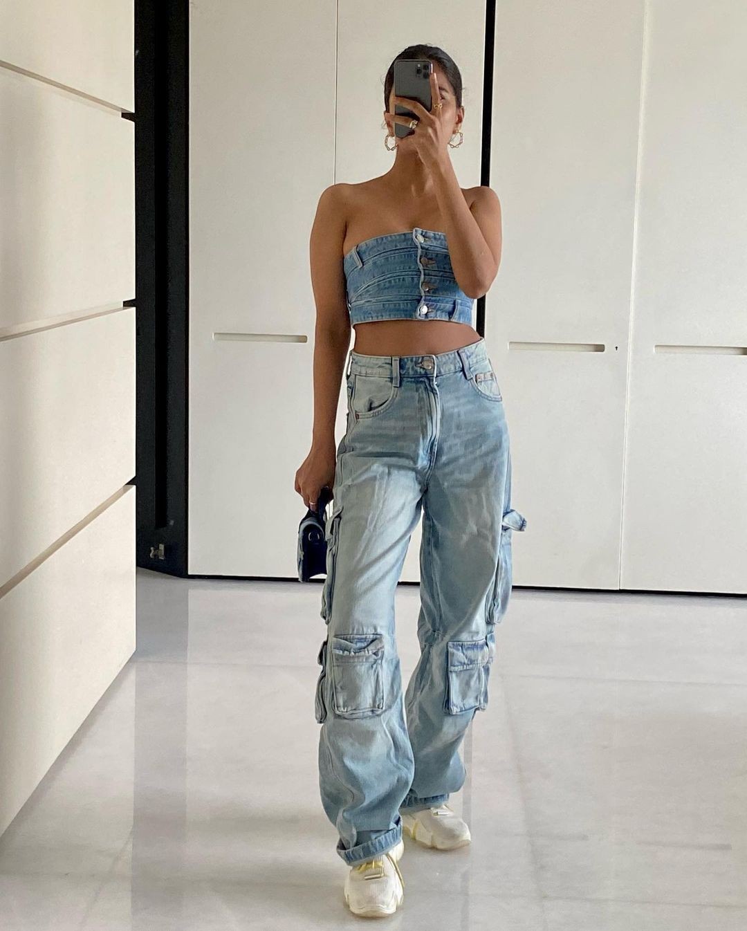 Cropped Denim Corset and Baggy Jeans