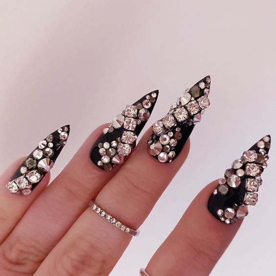 Rhinestone Negative Space Nails: