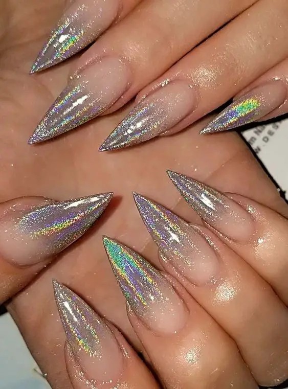 Holographic Chrome Almond Nails