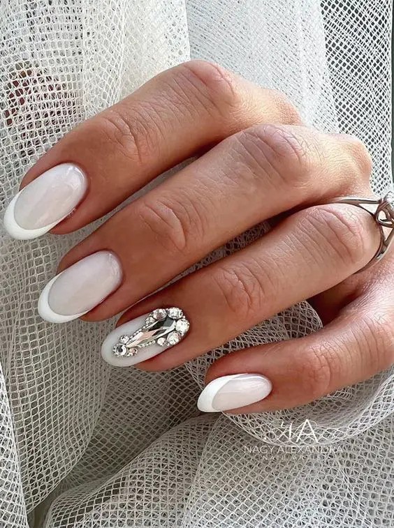 White Nails with Silver Studs: