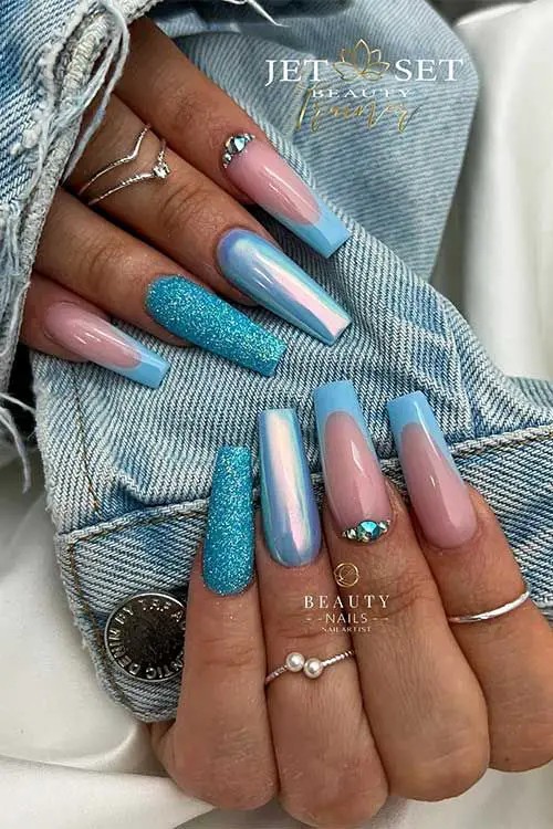 Blue Chrome French Tips: