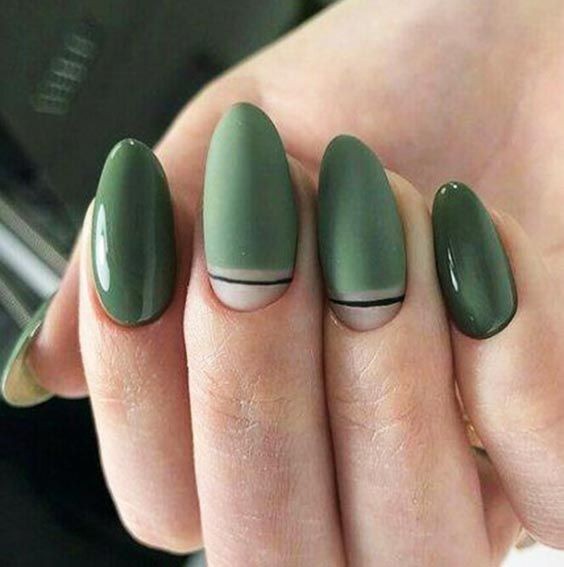 Olive Green Negative Space Nails: