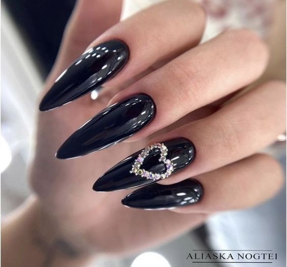 Stiletto Elegance: Black with Jewel Accents