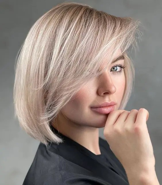 Angular Bob with Side-Swept Bangs: