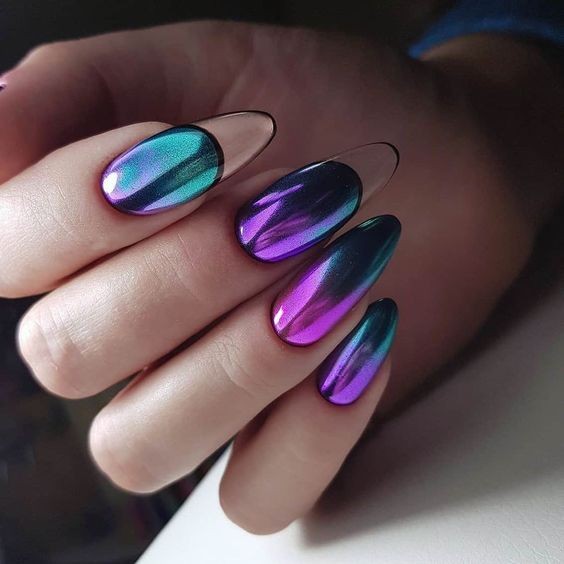 Colorful Chrome Almond Nails: